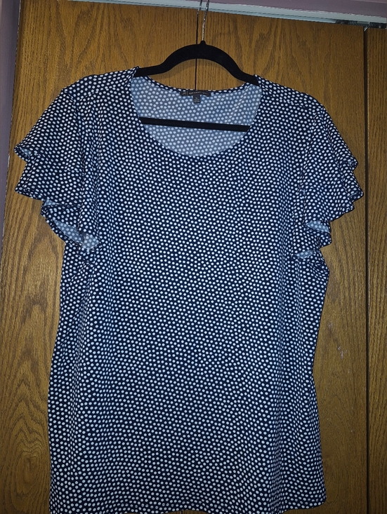Adrianna Papell Tops - Polka Dot Short Sleeve Women’s Top - Navy/White